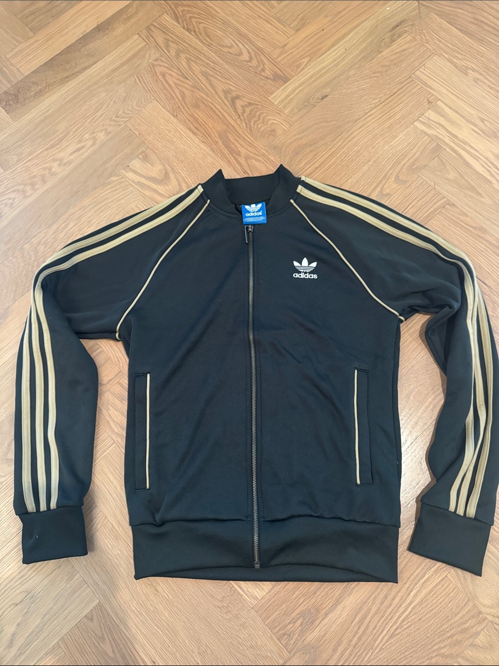 Adidas Men’s Dark Olive Green Track Jacket with Gold Stripes